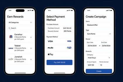 Unified back office dashboard mock: revenue book, per-location revenue, tickets and touchpoints